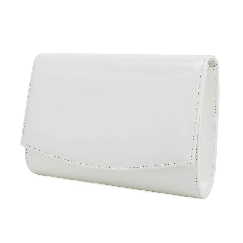 CHARMING TAILOR Patent Leather Flap Clutch Classic Elegant Evening Bag Chic Dress Purse (White) - Image 2